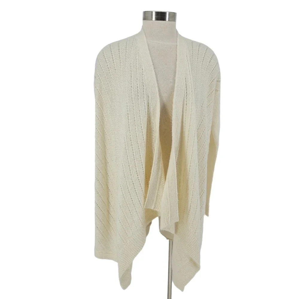 Lou & Grey Cardigan Sweater Ivory Wool Long Sleeve Open Knit